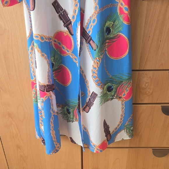 Vibrant Long Sleeve Dress with Artistic Print, IYKYK, Miami Horseshow, Small EUC - Picture 5 of 11